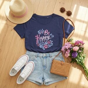 Woman Within Navy Blue 'Be Happy' Graphic Tee